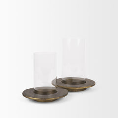Vivian Gold Metal and Glass Hurricane Candle Holder (Set of 2) - Ornate Home