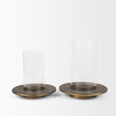 Vivian Gold Metal and Glass Hurricane Candle Holder (Set of 2) - Ornate Home