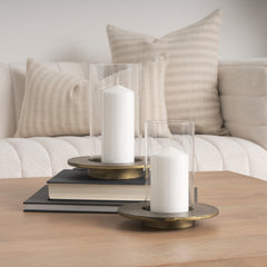 Vivian Gold Metal and Glass Hurricane Candle Holder (Set of 2) - Ornate Home