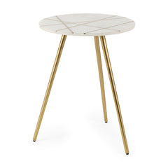 Vivienne White/Antiqued Gold Marble Metal Round Large Accent Table - Ornate Home