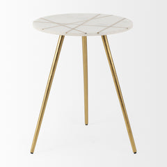 Vivienne White/Antiqued Gold Marble Metal Round Large Accent Table - Ornate Home