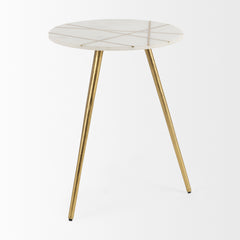 Vivienne White/Antiqued Gold Marble Metal Round Large Accent Table - Ornate Home