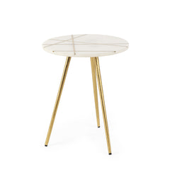 Vivienne White/Antiqued Gold Marble Metal Round Small Side Table - Ornate Home