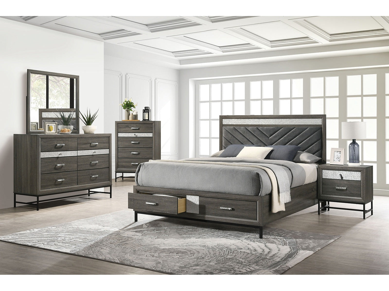 Voleta Gray 4 Pc. Queen Bedroom Set - Ornate Home