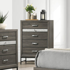 Voleta Gray 5 Pc. Queen Bedroom Set w/ Chest - Ornate Home
