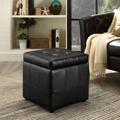 Volt Black Storage Upholstered Vinyl Ottoman - Ornate Home