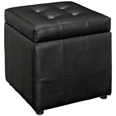 Volt Black Storage Upholstered Vinyl Ottoman - Ornate Home