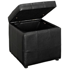 Volt Black Storage Upholstered Vinyl Ottoman - Ornate Home