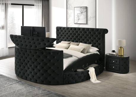 Voltare Black Queen Bed w/ Fireplace and TV Lift - Ornate Home
