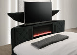 Voltare Black Queen Bed w/ Fireplace and TV Lift - Ornate Home