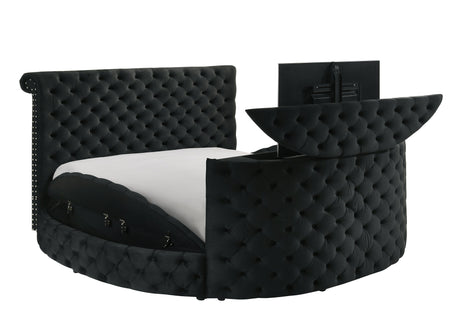 Voltare Black Queen Bed w/ Fireplace and TV Lift - Ornate Home