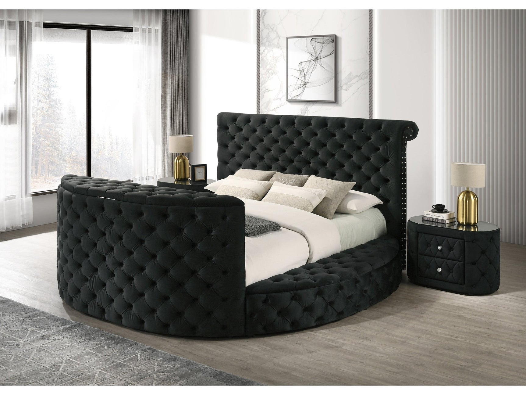 Voltare Black Oval Nightstand w/ 8mm Tempered Glass Top - Ornate Home