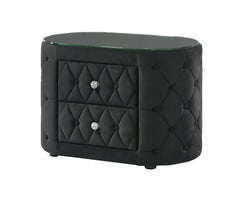 Voltare Black Oval Nightstand w/ 8mm Tempered Glass Top - Ornate Home