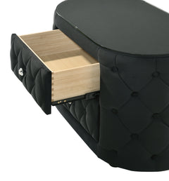 Voltare Black Oval Nightstand w/ 8mm Tempered Glass Top - Ornate Home