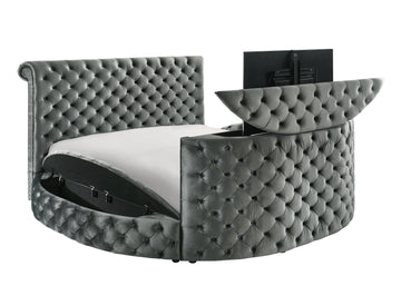 Voltare Gray King Bed w/ Fireplace and TV Lift - Ornate Home