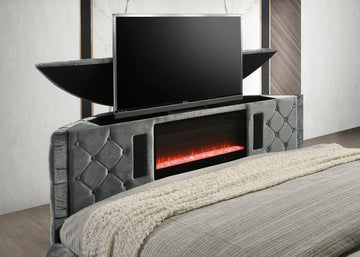 Voltare Gray King Bed w/ Fireplace and TV Lift - Ornate Home