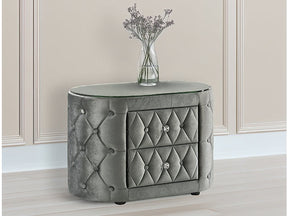 Voltare Gray Oval Nightstand w/ 8mm Tempered Glass Top - Ornate Home