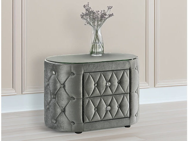 Voltare Gray Oval Nightstand w/ 8mm Tempered Glass Top - Ornate Home