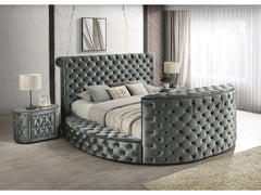 Voltare Gray Oval Nightstand w/ 8mm Tempered Glass Top - Ornate Home