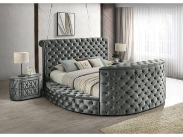 Voltare Gray Oval Nightstand w/ 8mm Tempered Glass Top - Ornate Home