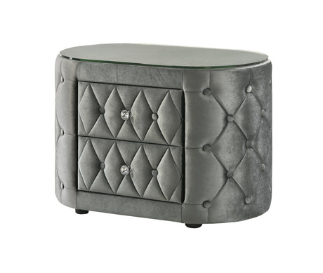 Voltare Gray Oval Nightstand w/ 8mm Tempered Glass Top - Ornate Home
