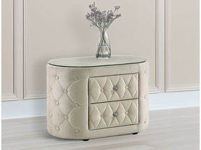 Voltare Ivory Oval Nightstand w/ 88mm Tempered Glass Top - Ornate Home