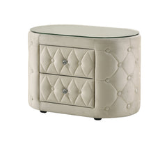 Voltare Ivory Oval Nightstand w/ 88mm Tempered Glass Top - Ornate Home