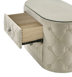 Voltare Ivory Oval Nightstand w/ 88mm Tempered Glass Top - Ornate Home