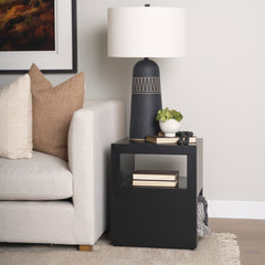 Vondra Matte Black Metal with Open Shelves Side Table - Ornate Home