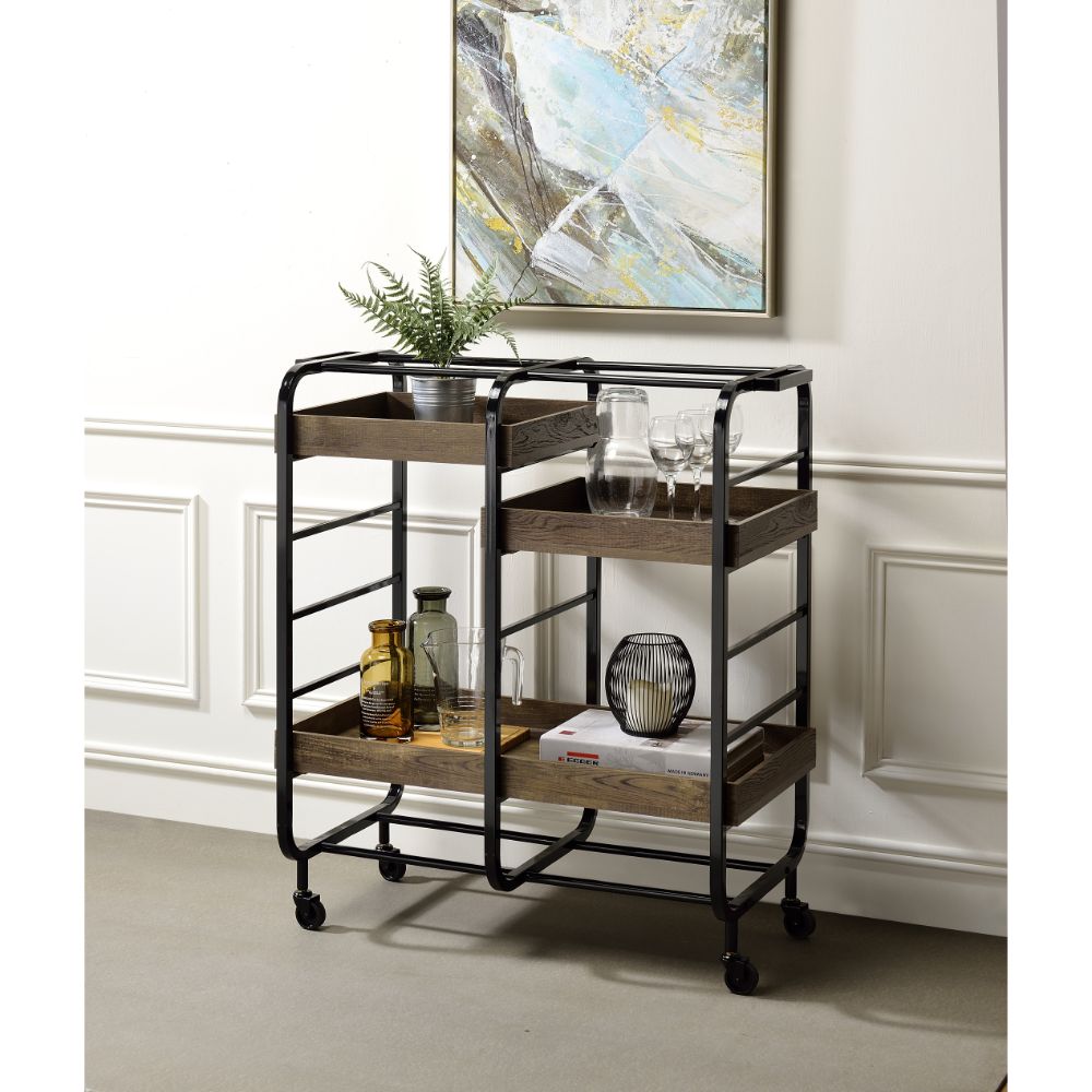 Vorrik Black & Walnut Serving Cart - Ornate Home
