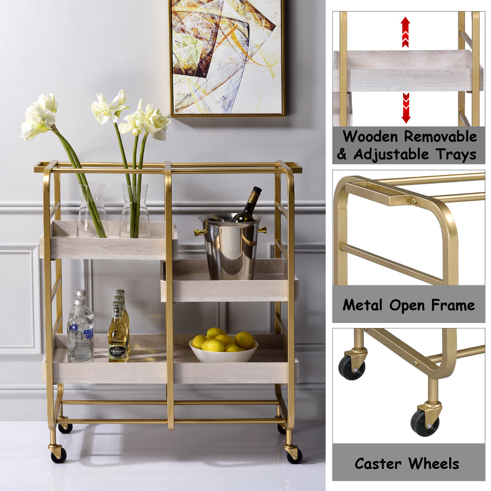 Vorrik Gold & WhiteWashed Serving Cart - Ornate Home