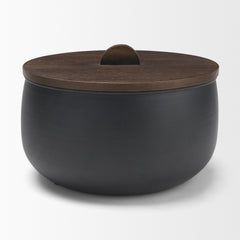 Voss Black Metal with Dark Wood Lid Canister - Ornate Home
