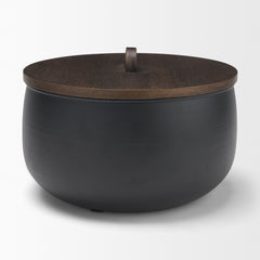 Voss Black Metal with Dark Wood Lid Canister - Ornate Home