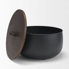 Voss Black Metal with Dark Wood Lid Canister - Ornate Home
