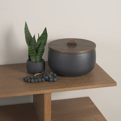 Voss Black Metal with Dark Wood Lid Canister - Ornate Home