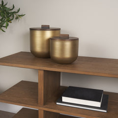 Voss Brass/Dark Brown Metal Canister Set - Ornate Home