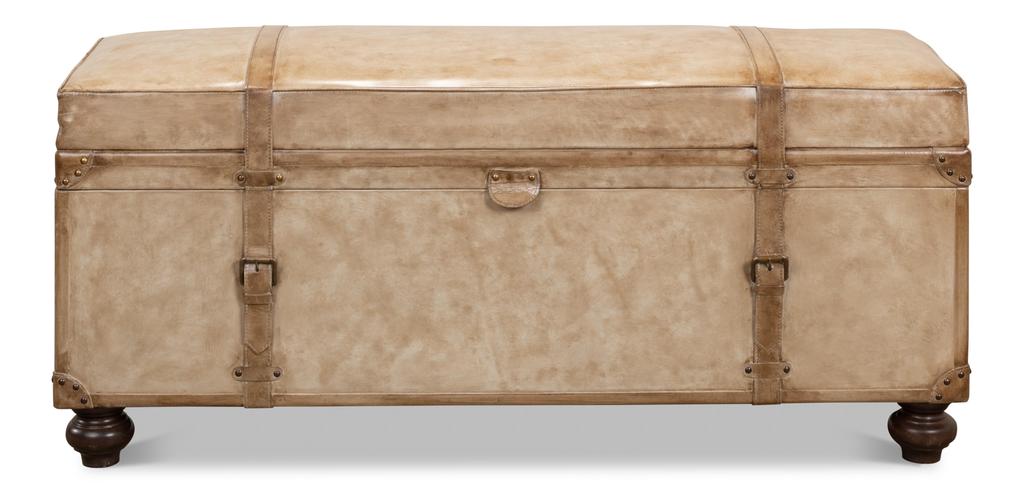 Voyage Leather Beige Leather Trunk/Bench - Ornate Home