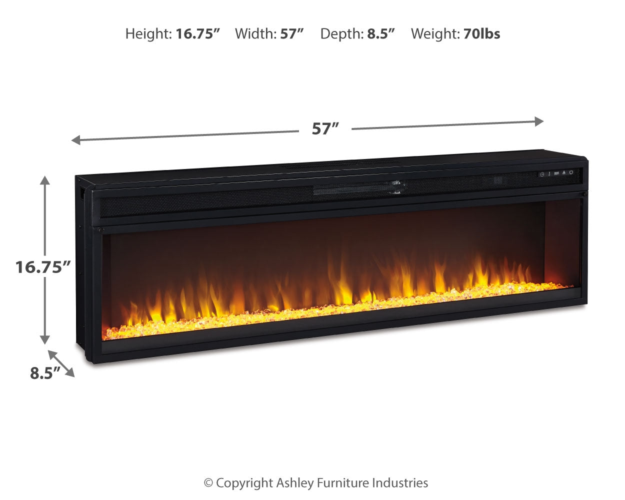 W100-22 / Wide Electric Fireplace Insert 57" Black (Online Special Price) - Ornate Home