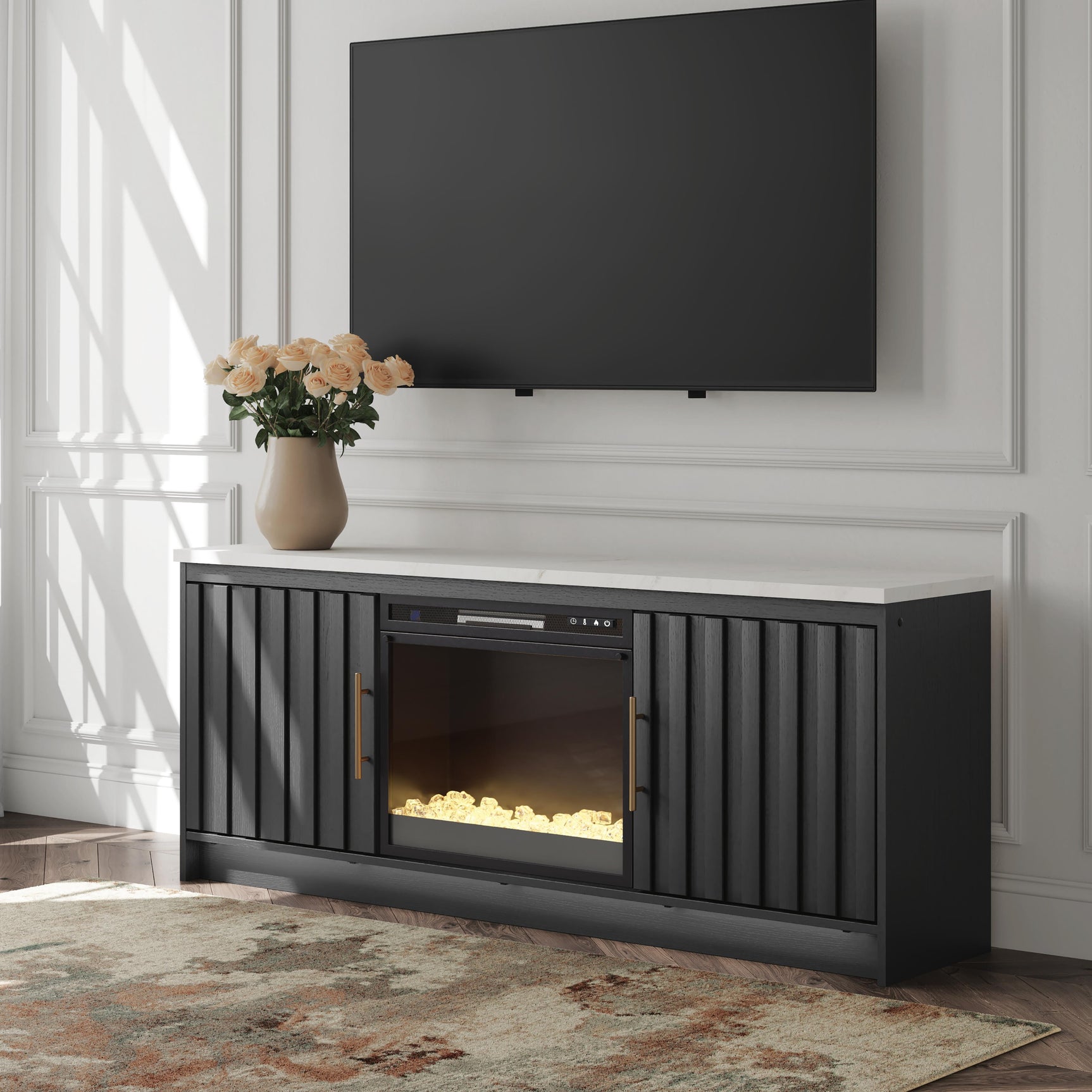 Cadmori Black/White 63" TV Stand with Electric Fireplace (Online Special Price)