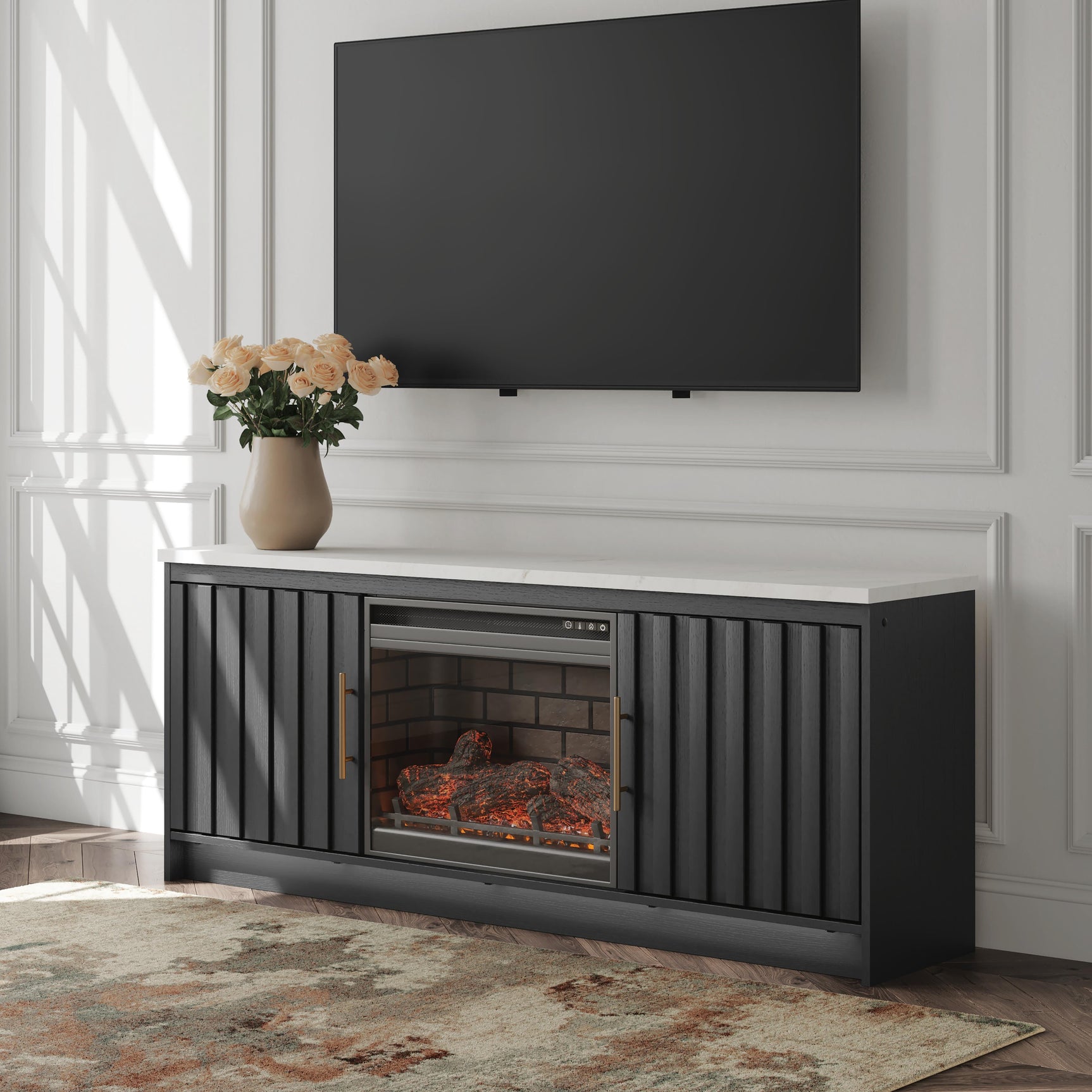 Cadmori Black/White 63" TV Stand w/ Electric Fireplace (Online Special Price)