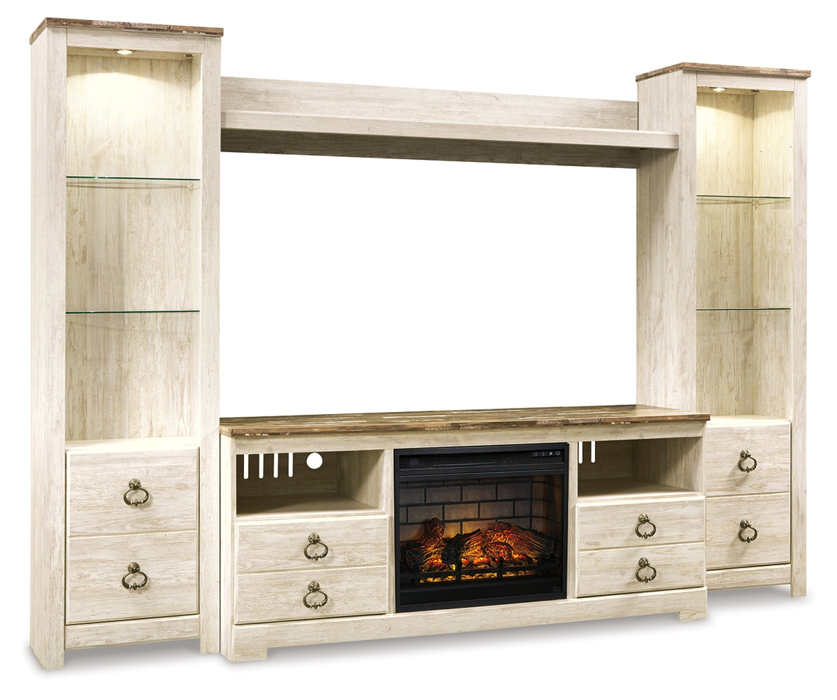 Willowton Whitewash 4-Piece Entertainment Center with Electric Fireplace - Ornate Home