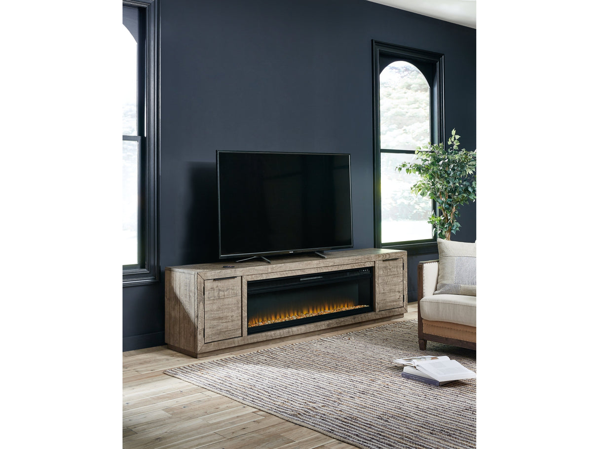 Krystanza Weathered Gray 92" TV Stand w/ Electric Fireplace - Ornate Home