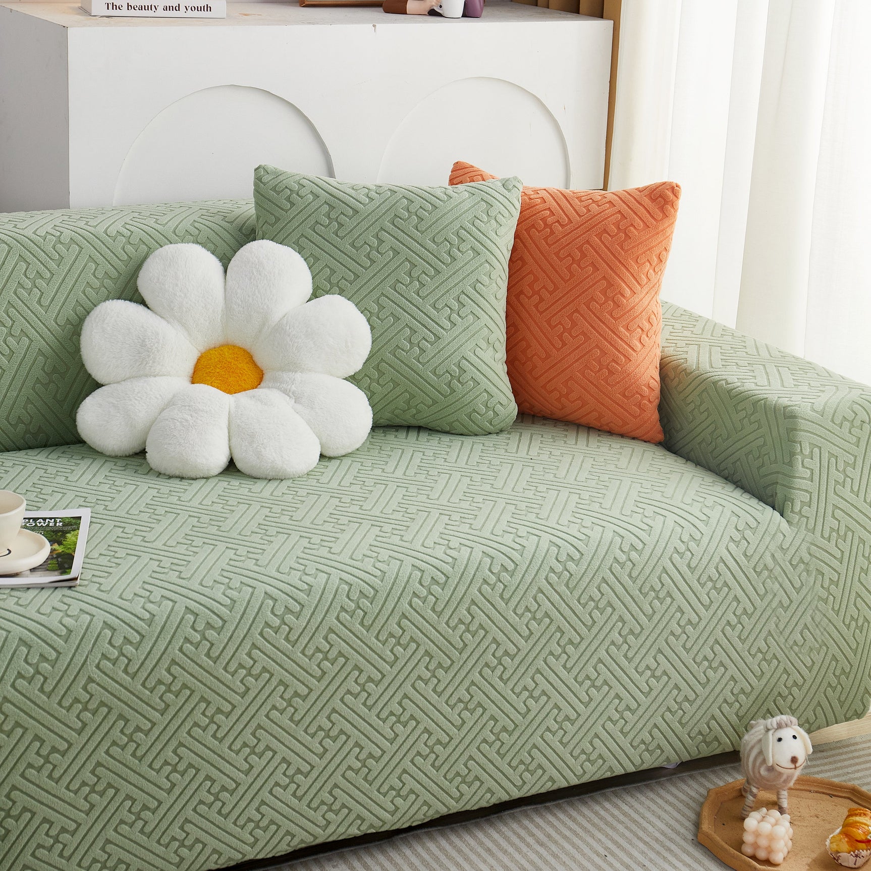 L Shape Sectional Sofa Cover Soft Stretch Furniture Protector Couch Slipcover with 1pcs Free Pillowcases