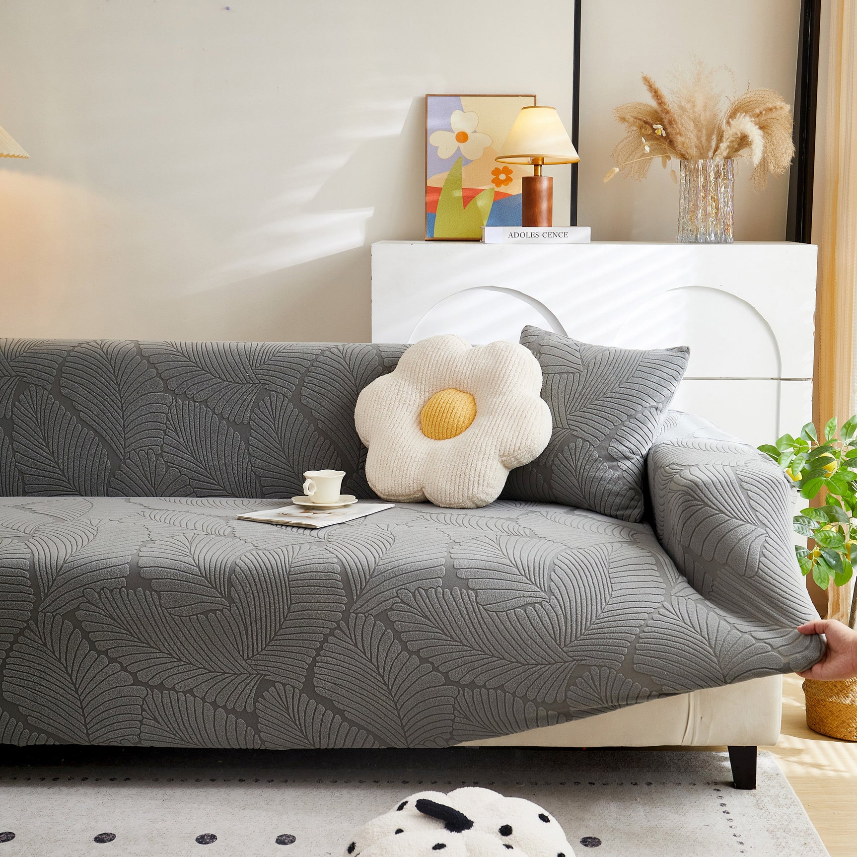 Jacquard Leaf Stretch Sofa Protector Cover Soft Washable Spandex Couch Slipcover