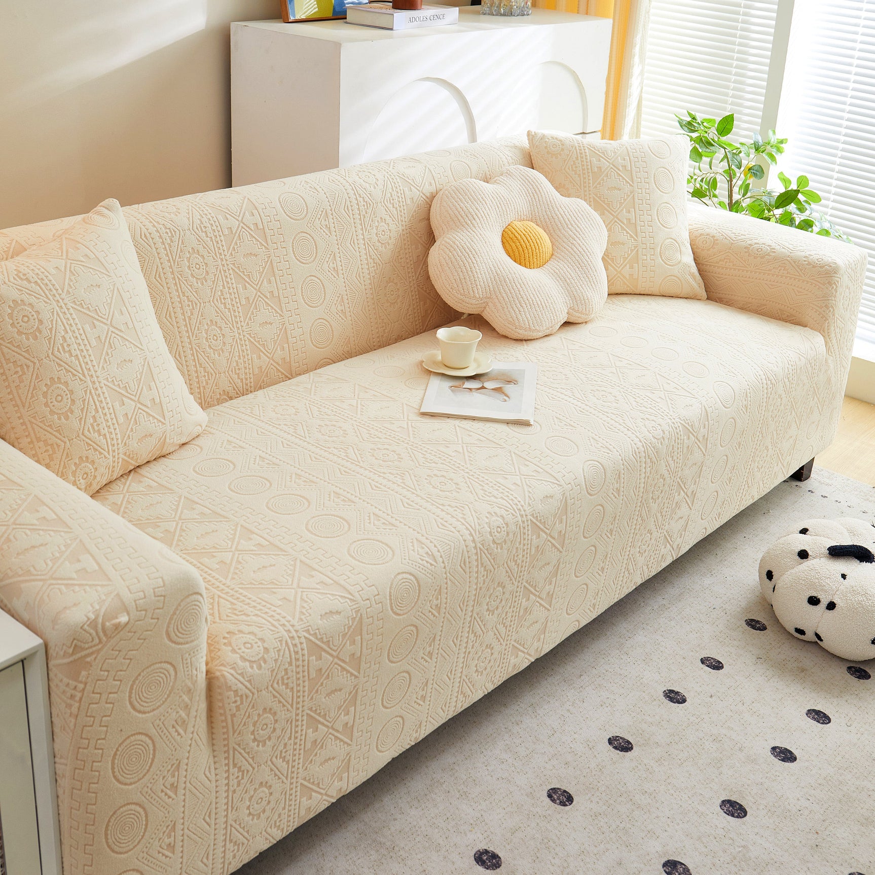 Embossed Geometric Elastic Sofa Cover Boho Stylish Decorative Furniture Covers
