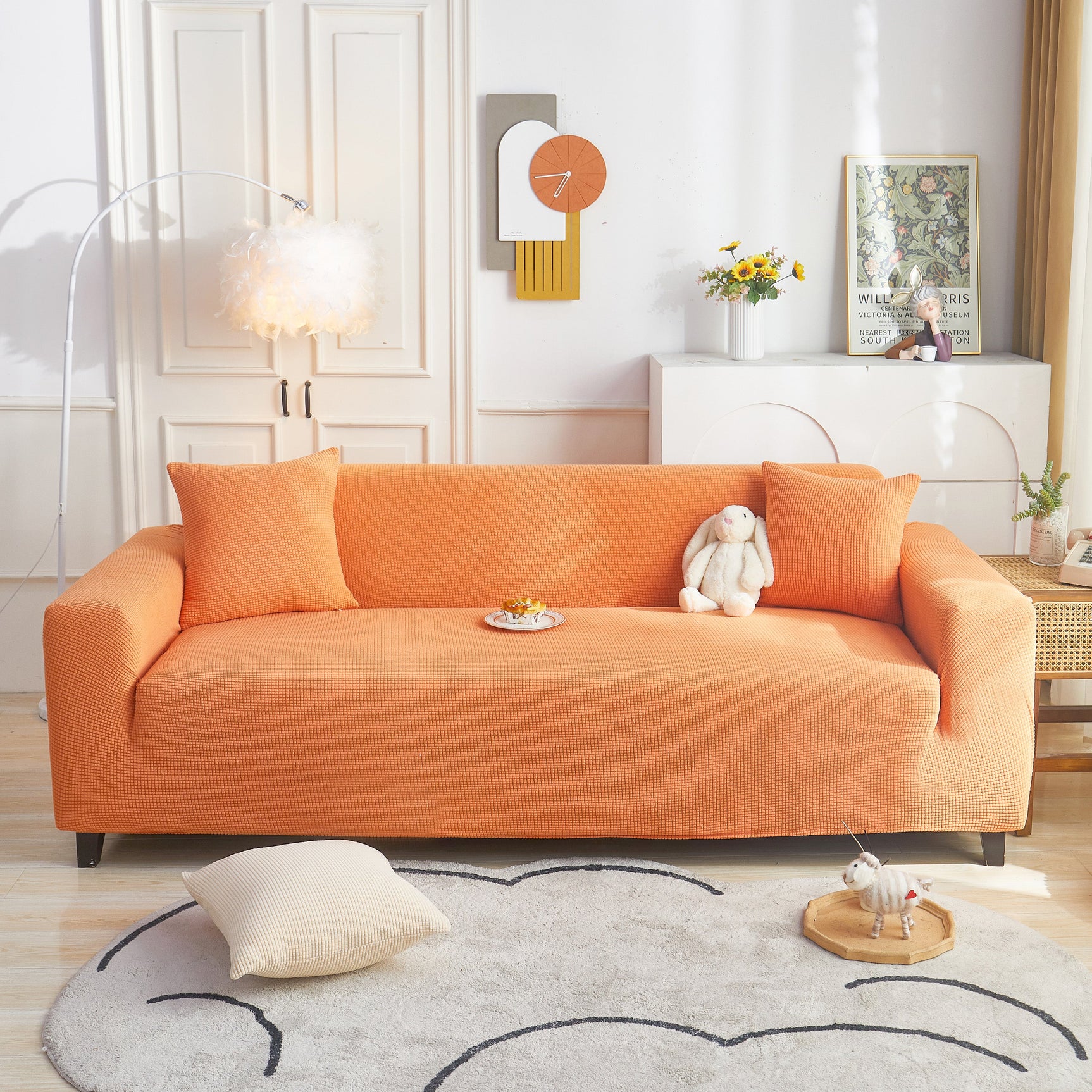 Grid Textured Stretch Sofa Cover, Soft Elastic Slipcover for Couch Protection