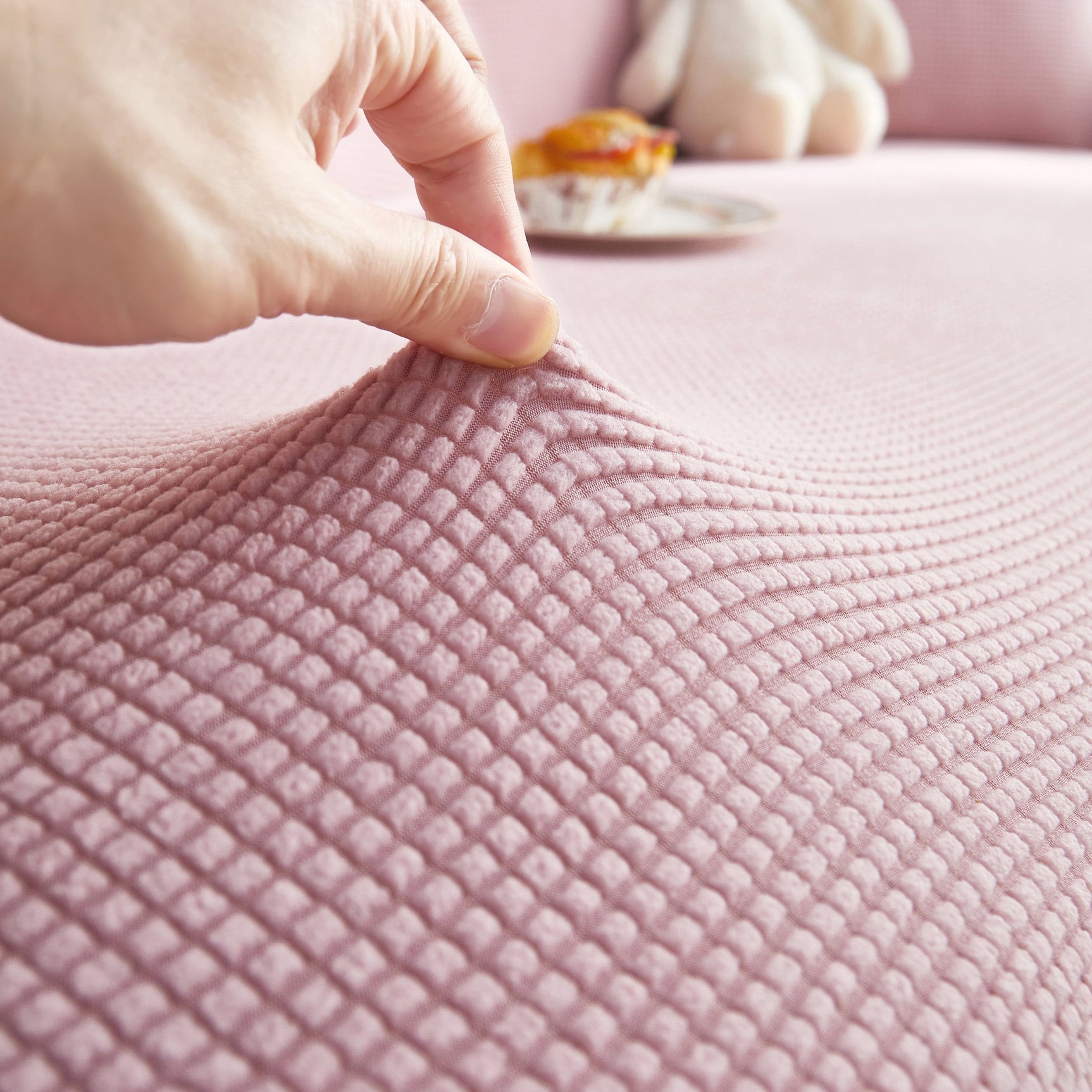 Grid Textured Stretch Sofa Cover, Soft Elastic Slipcover for Couch Protection