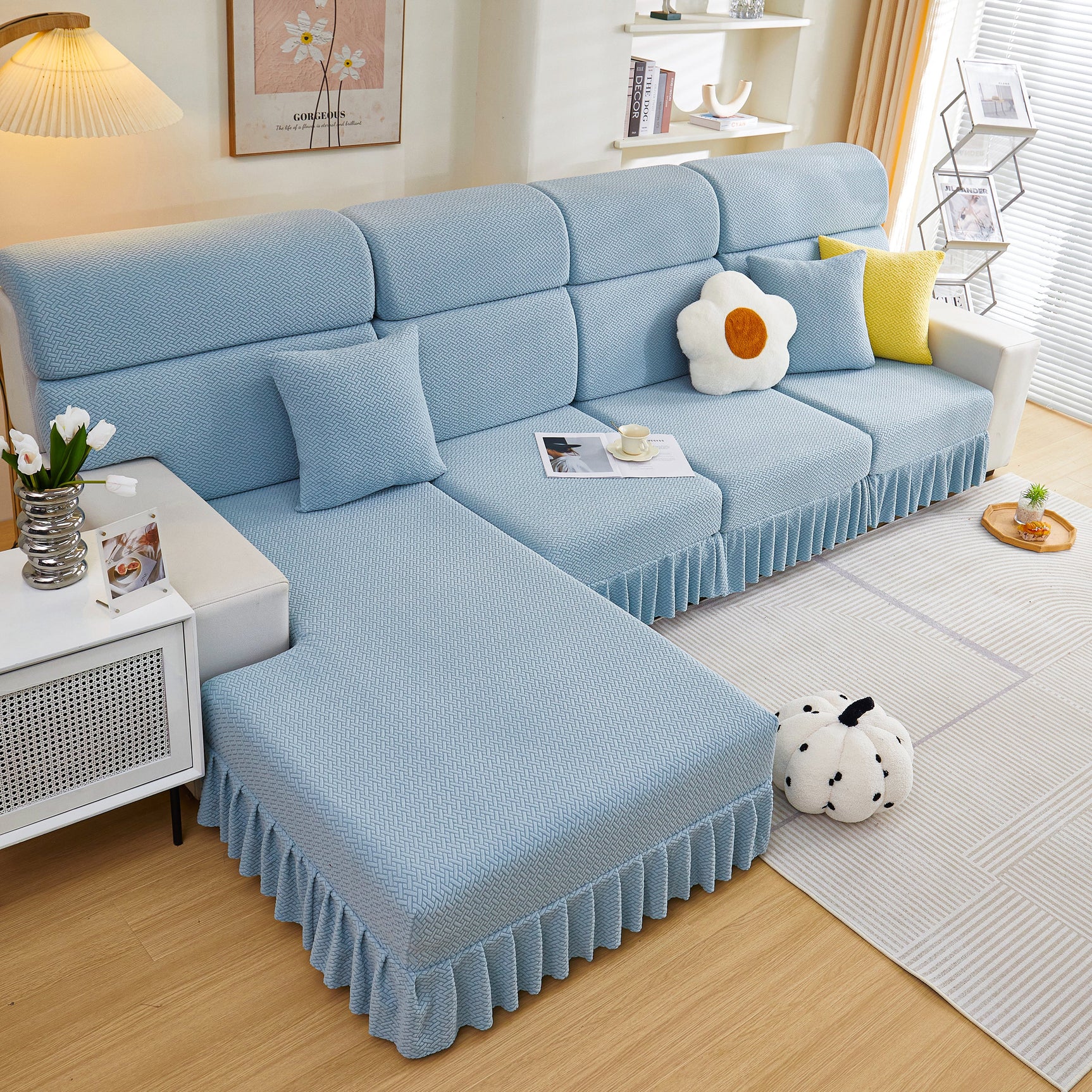 Tailored Sofa Cushion Covers Stretch Couch Seat Covers  with Skirt for Sectional Sofas