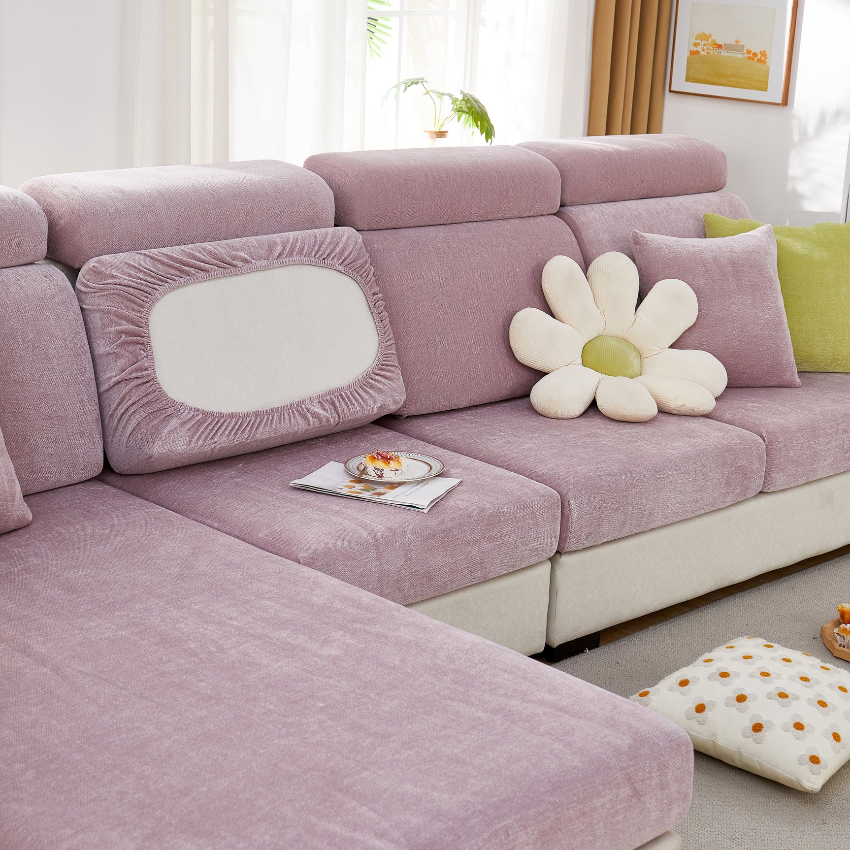 Chenille Cushion Covers for 1/2/3/4 Seater Sofas and L-shaped Couches, Furniture Covers for Pets