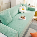 3D Leaves Jacquard Couch Slipcovers Non-Slip Cozy Stretchy Couch Covers for Sectional
